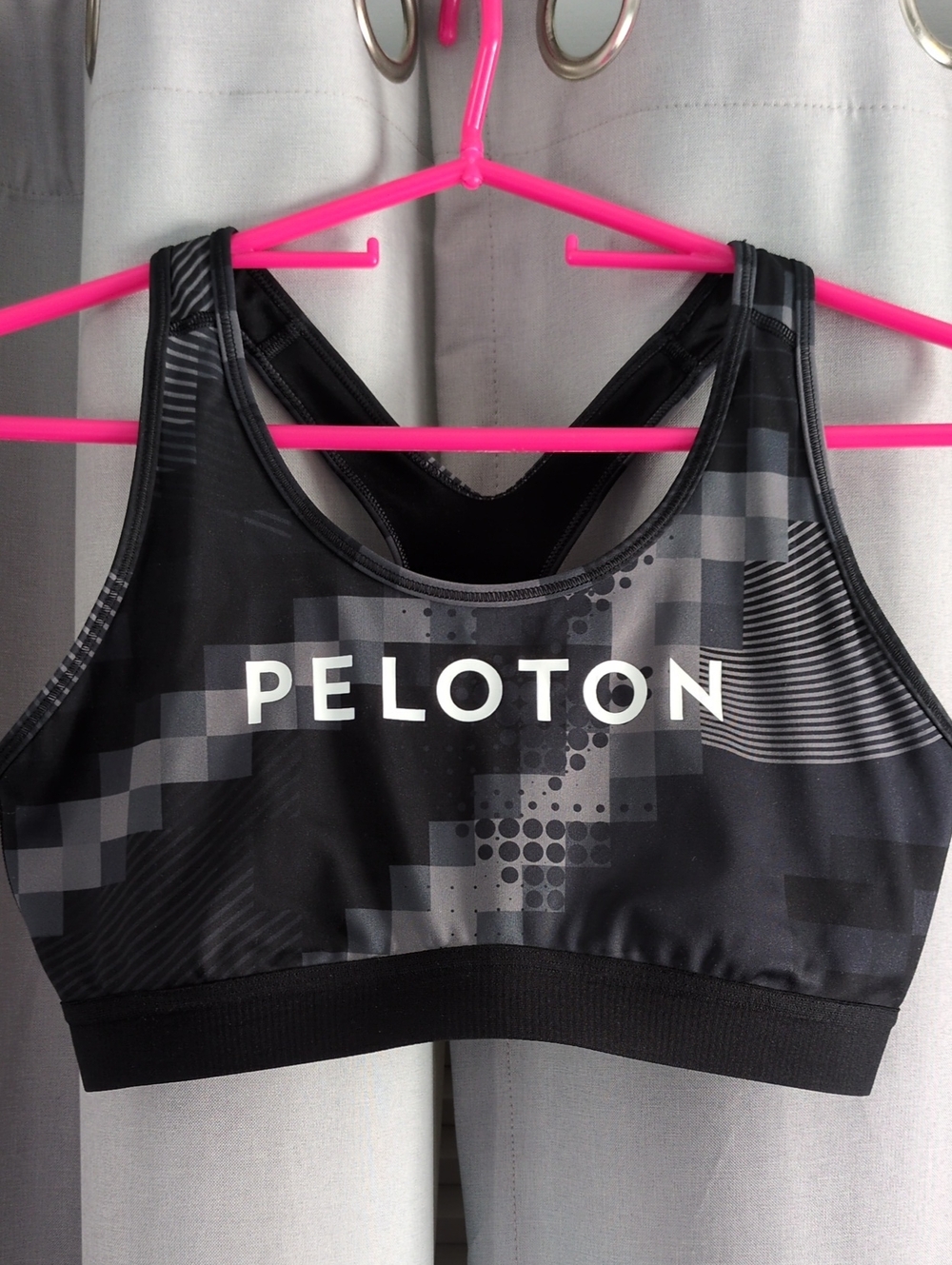 Peloton Black and Gray Geometric Racerback Sports Bra